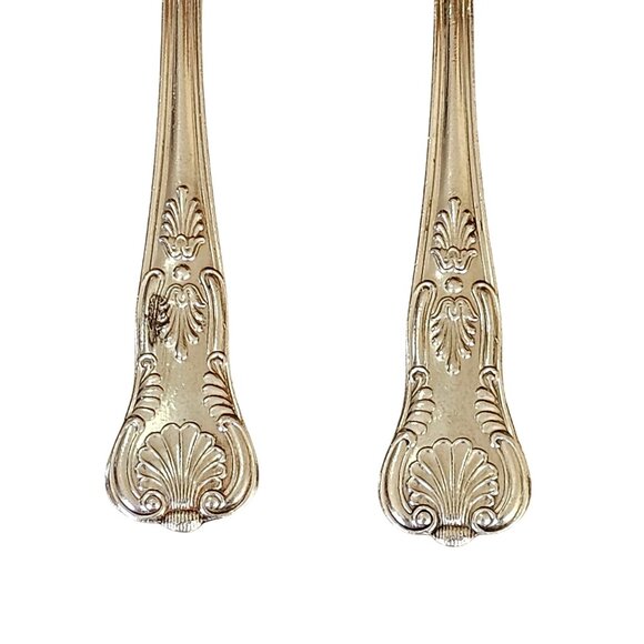 2 Reed Barton Kings Soup Spoons 6" vintage scrolls flourishes no anchor flatware - Picture 3 of 7